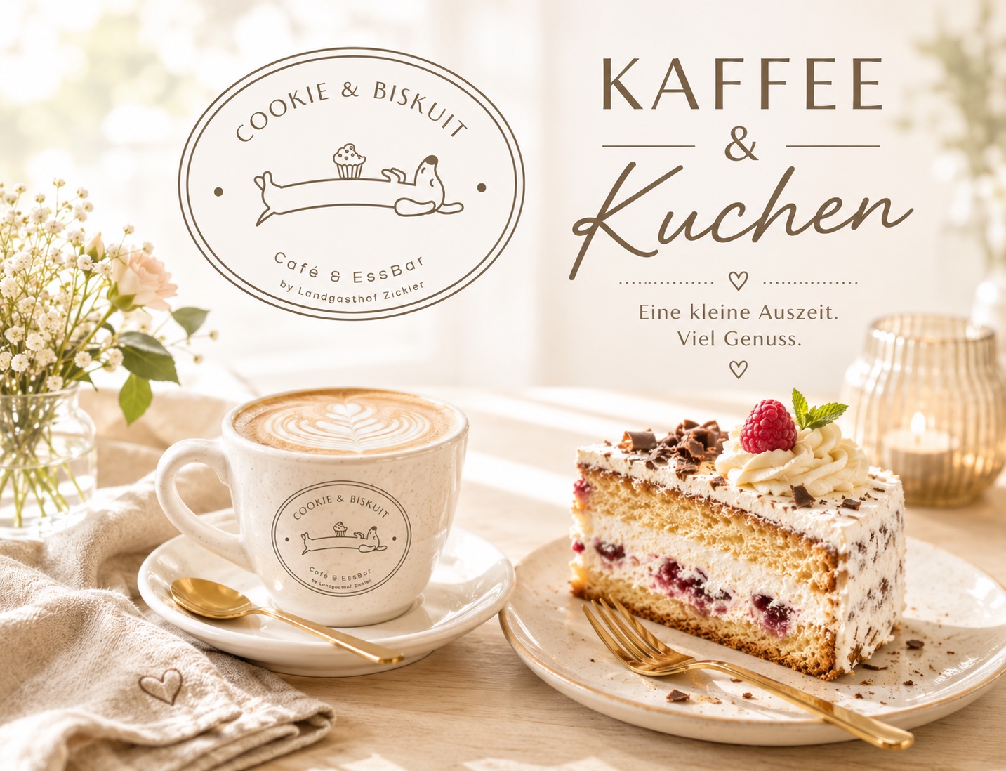 Kaffee und Kuchen im Café Cookie und Biskuit